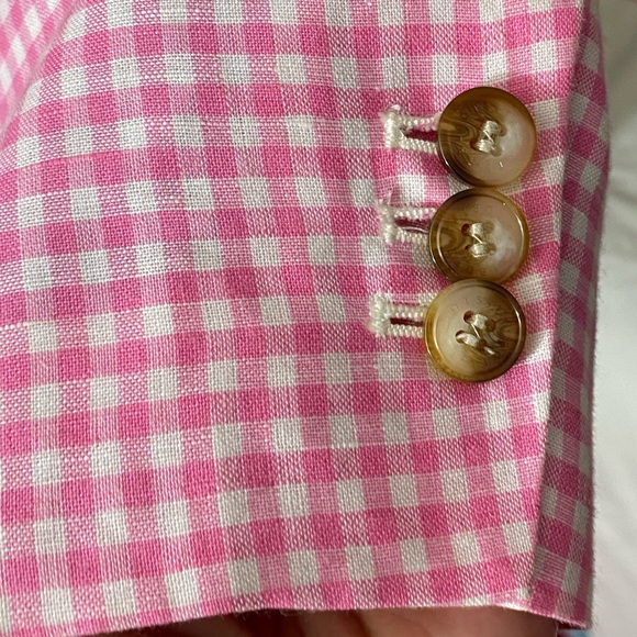 NWOT Talbots Classic Summer Blazer Pink/White Gingham Linen Blend Size 14p - Picture 7 of 11